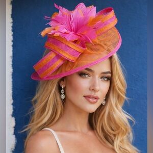 Vibrant Pink and Orange Women's Fascinator KY Derby Oaks Tea Church